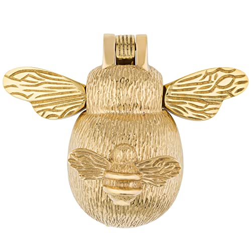 Mini Bee Door Knocker for Front Door Gold | Polished Solid Brass Knockers with Strike Plate | UPVC | Bumblebee Front Door Furniture with a Unique Design (Gold)
