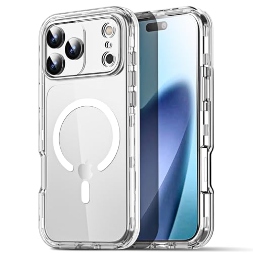 AICase Funda Transparente para iPhone 17 Pro MAX[Compatible con MagSafe],Resistente y Duradera, con protección Integral contra caídas, Golpes y Polvo,de 3 Capas,de Estilo Militar,