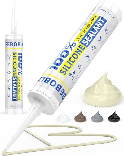 Image of Silicone Caulk & Sealant Almond, 100% Waterproof Silicone Sealant, Shrink & Crack Proof, Silicone Caulking for Kitchen, Bathroom, RV, Interior & Exterior Use, 10.2 FL. OZ /300ML, 1 Pack