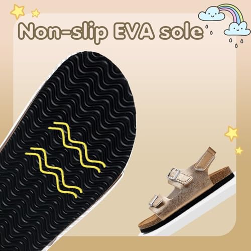 Image of Torotto Toddler Kids Sandals Boys Girls Cork Footbed Sandals with Adjustable Buckle Casual Slides Open Toes Flat