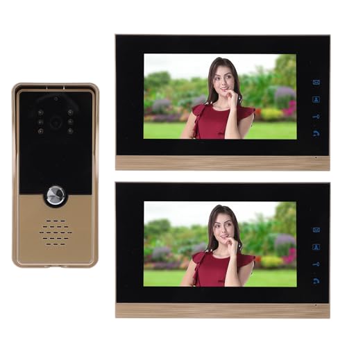 de Videoportero, Monitor de 7 Pulgadas Videoportero Cámara Intercomunicador de Puerta de Doble Vía, Interior y Exterior para Villa, Oficina en Casa, 1 Cámara y 2 Pantallas (Gold)
