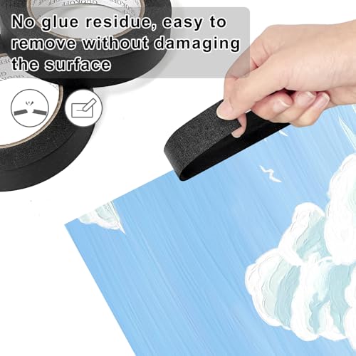 Image of Black Masking Tape, 1 Inch x 55 Yards x 3 Roll, Black Painters Tape | General Purpose Painting Adhesive Tape for Arts DIY Crafts Labeling