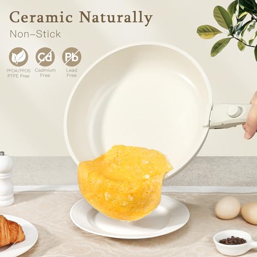 Image of GiPP Ceramic Pots and Pans Set Non Stick, Nonstick Detachable Handle Cookware Sets, Healthy Non Toxic PFAS PFOA & PTFE Free, Dishwasher &Oven Safe, Induction Kitchen Pot and Pan, 15 Piece Cream