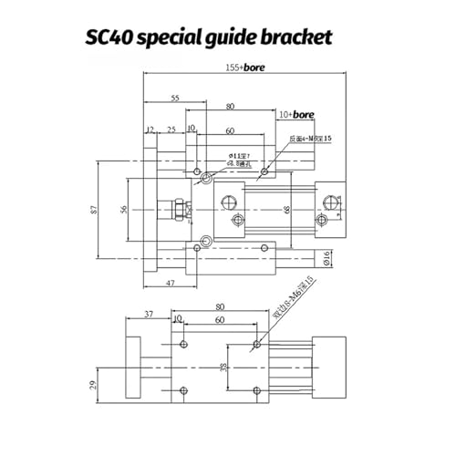 Cylindre standard SC avec support de guidage à trois axes pneumatique course 100 mm