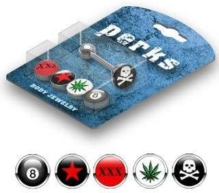 14G 5/8'' Barbell Bonus Package with Interchangeable Assorted Tops Tongue Ring - 8 ball star Marijuana XXX Skull Crossbone Pirate Flag