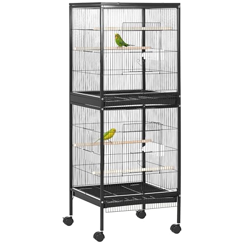 PawHut Large Bird Cage with 1.7 ft. Width for Wingspan Bird Aviary Indoor with Multi - Door Design Fit for a Canary Finch Conure 55 Black