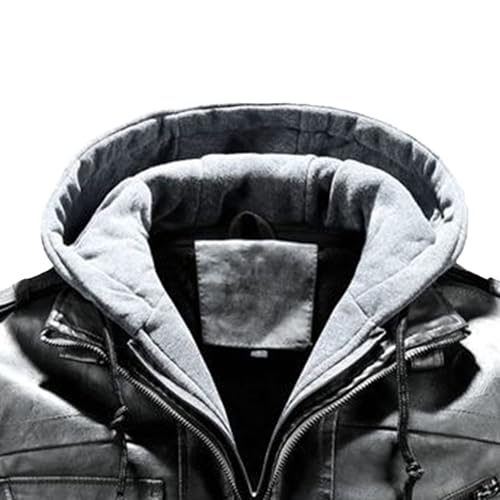 Chaqueta de cuero sintético para hombre con capucha miniatura 3