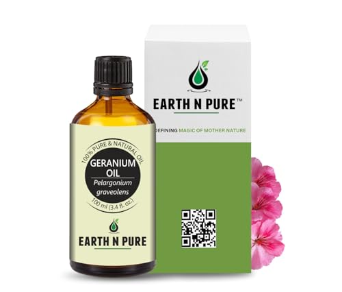 Image of Earth N Pure Geranium Essential Oil | 100% Pure & Natural | Balanced Skin, Healthy Hair & Relaxation | Undiluted | Vegan & Cruelty-Free | 100ml