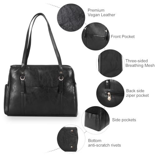 Lasaviin Hundetragetasche, modische Leder-Haustier-Tragetasche mit Taschen, von Fluggesellschaften zugelassen, weiche Seiten, für Welpen, Katzen, Hunde, Schwarz