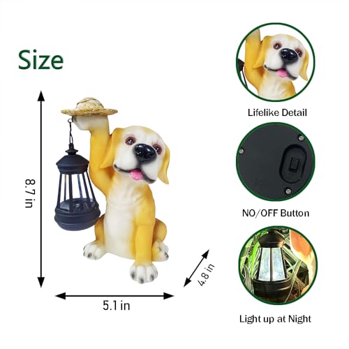 FUNKERZ Dog Figurine Light Solar Garden Outdoor Dog Statues with LED Light for Patio, Balcony, Yard Ornament, Figurine Light, Housewarming Gifts - Image 3