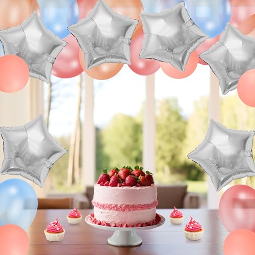 Image of MEETINGU Silver Star Balloons - 18 Inch Star Foil Balloons, 10PCS Mylar Balloons for Birthday Party, Anniversary, Wedding, Baby Shower
