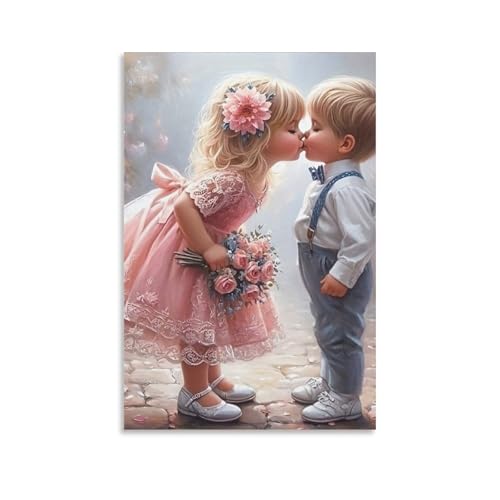 DHBANEIOK Niños besándose Cuadro En Lienzo Cuadros Decorativos Pinturas Murales Pintura Poster Impresiones De Lienzo Para Sala De Estar Decoración De Dormitorio 12x18inch(30x45cm)