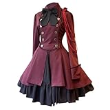 SACFOF Womens Lolita Gothic Dress Vintage Bow Ruffle Steampunk Princess Dress Long Sleeve Renaissance Dress Cosplay Costumes