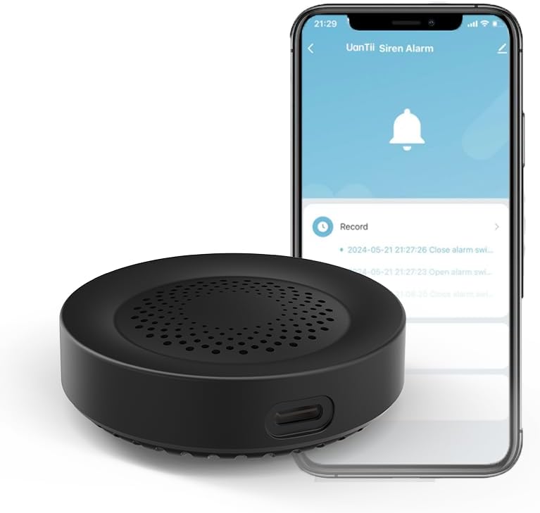 Tuya Smart Siren Alarm 100dB Loud Speaker Wifi Siren Speaker with Strobe Light Alert for Home Security System Works with Smart Life App (Black)