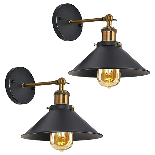 Comely Lot de 2 Applique Murale Industrielle Vintage, Rotation à 180° Lampe Murale Interieur Rétro Edison Style Spot Murale en Métal E27 pour Cuisine Salle...
