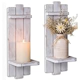 Farmhouse Candle Sconces Wall Decor: Set of Two Rustic Wood Candle Holder Wall Decor - Distressed White Candle Sconces for Bedroom Living Room Bathroom