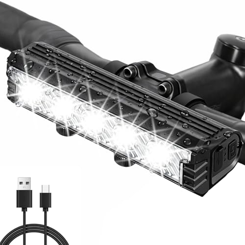 Ebike Headlight, 2800 Lumens Bike Light Bar with 5 LEDs, USB Rechargeable 6400mAh Ebike Light, 5...