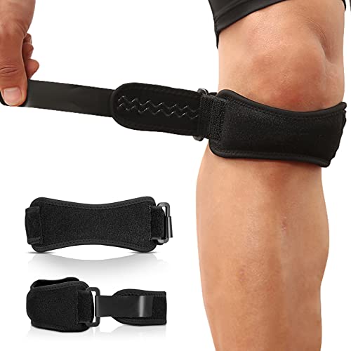 AGPTEK 2 Rodillera Tendinitis Rotuliana Ajustable, Correa Rotuliana para el Alivio de la Tendinitis, Estabilización de Articulación en Tenis, Correr, Saltar, Béisbol, Escalada (2, Negro, Talla única)