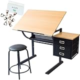 Stationery Island Caye Mesa de Dibujo para Arte y Diseño – Mesa Dibujo Reclinable con Almacenaje, Taburete y Clips