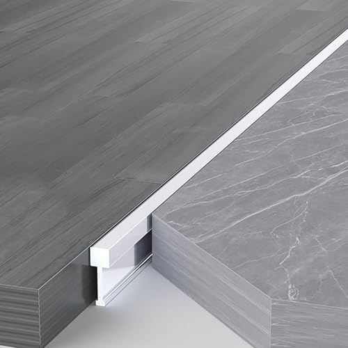 Raouoae Perfil En T para Transición De Suelo De Aluminio para Puertas, 2 Piezas De 125cm, Ideal para Uniones Entre Suelos Laminados Y Cerámicos, Transición Desnivel(Silber,Breite: 4.9 mm)