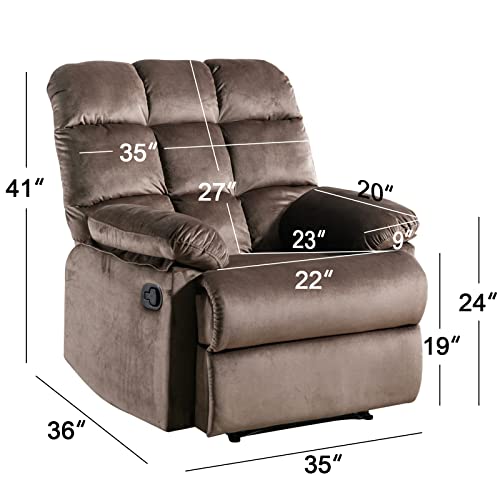 Anjhome Manual Recliner Chair With Wide Backrest And Soft Cushion, Overstuffed Recliners Heavy Duty Reclining Sofa For Living Room (Brown) #TOP1
