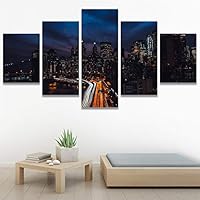 SIGNWIN 5 Panel Canvas Wall Art City Illuminations for Home Decorations Ready to Hang - 60