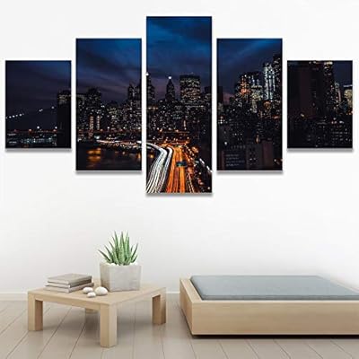 SIGNWIN 5 Panel Canvas Wall Art City Illuminations...
