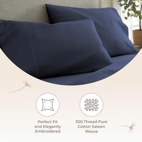 Image of 100% Organic Cotton Pillow Cases Queen Size Set of 2-100% Cotton Pillowcases GOTS Certified 300 Thread Count - Naturally Cooling Comfortable Breathable & Soft Pillow Cases (Navy, Queen)