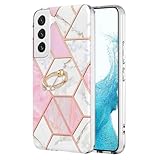 YUYIB ケース 対応 Samsung Galaxy s22 ケース SC-51C SCG13 ケース リング付き 大理石柄 メッキ加工 キラキラ おしゃれ かわいい 女性人気 キャラクター ディズニー 保護カバー 軽量 薄型 ギャラクシーS22用 かばー (ピンク&ホワイト, Galaxy S22)