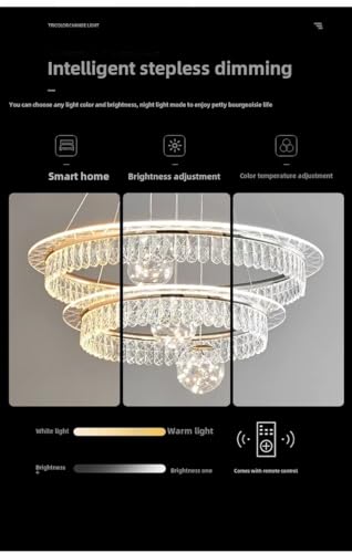 Lustre en cristal chromé variable avec télécommande grand éclairage salon - 4