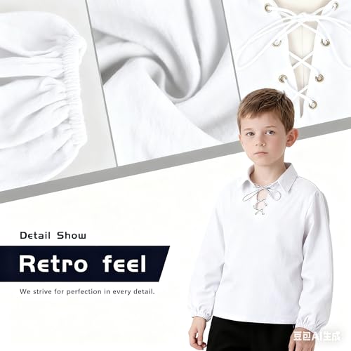 Camisa medieval con cordones para niños, manga larga, malla ancha miniatura 2