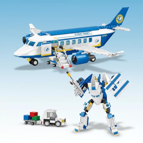 Image of SKY LINE OCEAN 2-in-1 Construction Blocks Passenger Airplane & Robot Toy, 417 Pieces Building Set, STEM Educational DIY Kit for Kids Boys & Girls Ages 6+ | 5 Year Structural Warranty