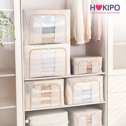 Image of HOKIPO 24L Cloth Organizer for Storage, Small Storage Box for Clothes, Cream Pack of 2 (AR-6669-CRM*2)