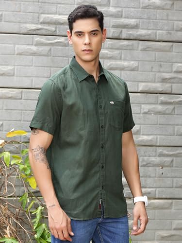 Image of Thomas Scott Men's | Solid | Half Sleeve | Slim Fit | Linen Blend | Spread Collar | Casual Shirt