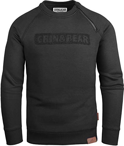 Grin&Bear Herren Crew Neck mit Design Rubber Zip schwarz L GEC541