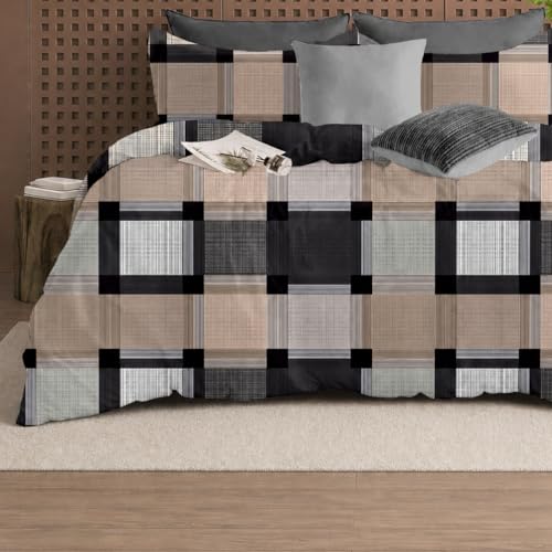 Image of DECOR2ADMIRE 300 Thread Count Cotton Floral Bedsheet Set | Soft Luxury Bed Sheet with 2 Pillow Covers | Breathable Bedding for Bedroom (Double King 90 inch x 100 inch) (Grids Print)