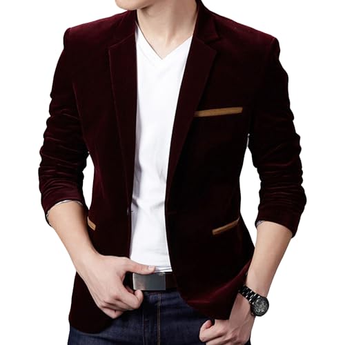 Men's Business Casual Wrinkle-Resistant Blazer One Button Corduroy Suit Jacket Slim Fit Work Wear Sport Coat