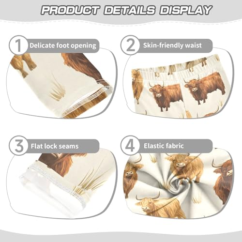 ALAZA Girls' Leggings Children's Yoga Pants Skinny Printed Dance Highland Cow Bison Comfortable 4T2