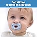 Dr. Brown's Advantage One-Piece Silicone Baby Pacifier, Fully Symmetrical Soother, Dark Blue/Light Blue/Orange, 6-18m, BPA Free, 3 Pack
