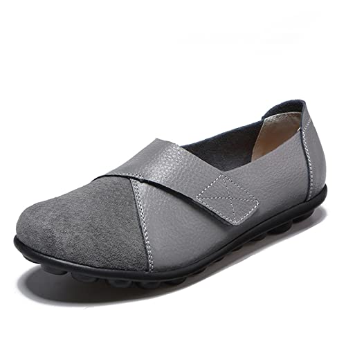 Image of Ladies Leather Slip On Flat Loafers,Low Top Casual Walking Nurse Shoes,Outdoor Versatile Trendy Driving Shoes.