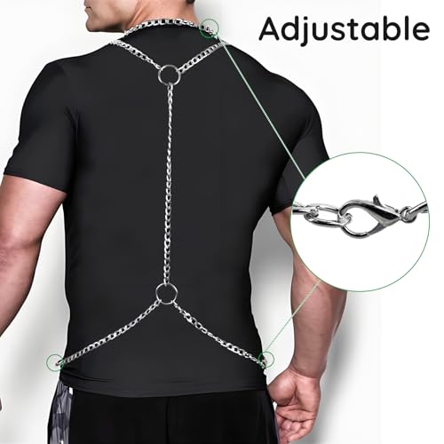 Men's Chest Harness Belt Chain Costume, Body Harness Belt for Men, Male Chest Harness Muscle Show Fashion Uniform for Cosplay Party (Silver)3