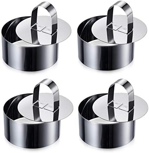 ONEDONE Cake Ring Molds for Baking 3.15" Round Stainless Steel Pastry Rings Cake Rings Forming Rings with Pusher, Set of 4, Mother's Day Gifts