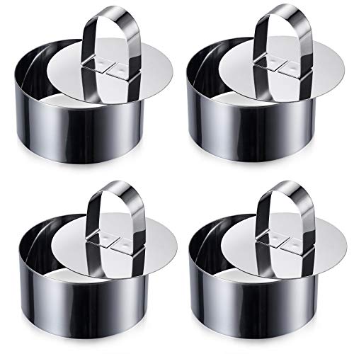 ONEDONE Cake Ring Molds for Baking 3.15" Round Stainless Steel Mousse Molds Pastry Rings with Pusher, Tuna Tartare Mold, Set of 4, Mother's Day Gifts