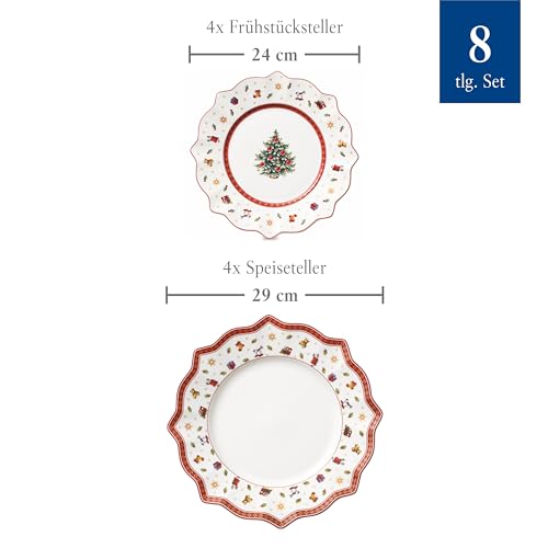 Villeroy & Boch – Toy's Delight Teller Set 8 Teilig, Speiseteller und Frühstücksteller, Geschirr Weihnachten Set, Essteller, Weihnachtsgeschirr, Weihnachtsteller Set 4 Personen Toys, Porzellan