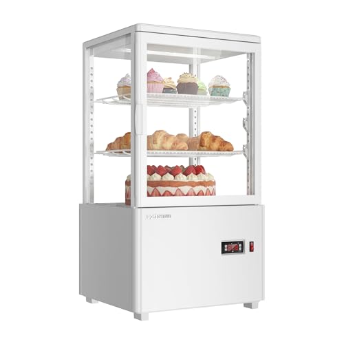 Upstreman Kühlvitrine 58L, Vitrine für Kühlschränke, Kühltheke 2-10°C, LED-Beleuchtung, 2 Verstellbare Ablagen, für Café Bäckerei, Tortenvitrine, CD58-Weiß