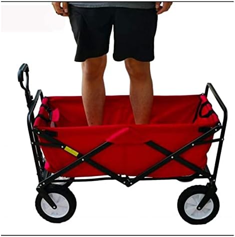 Folding Garden Cart Wagon, 4-Wheel Heavy Duty Folding Hand Truck, Red, Metal & Rubber