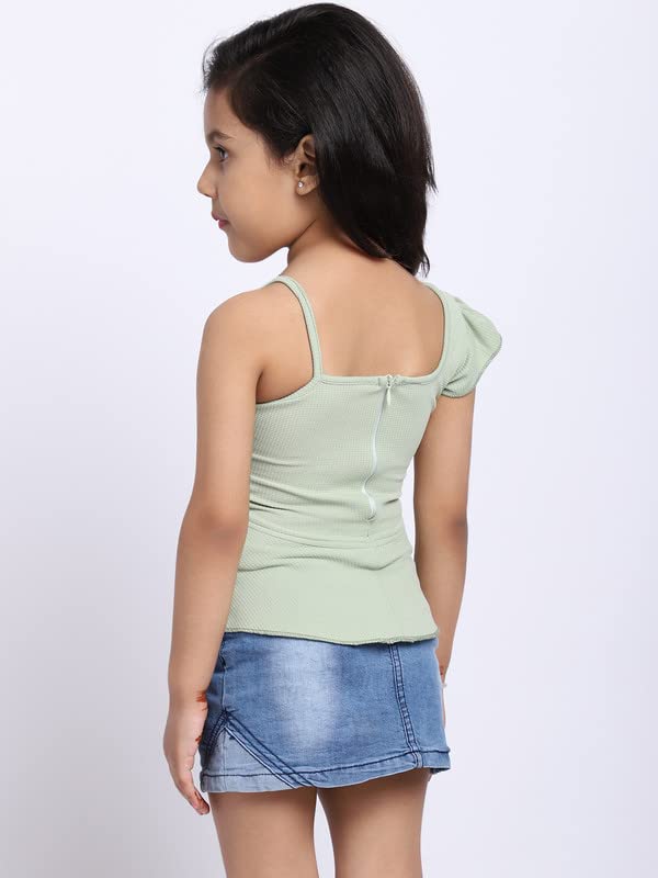 Image of ELEVANTO Crop top for Kids|One Side Off Shoulder Half Sleeve Crop top for Girls Crop top|Short Sleeve Summer Crop top for Girls-E19