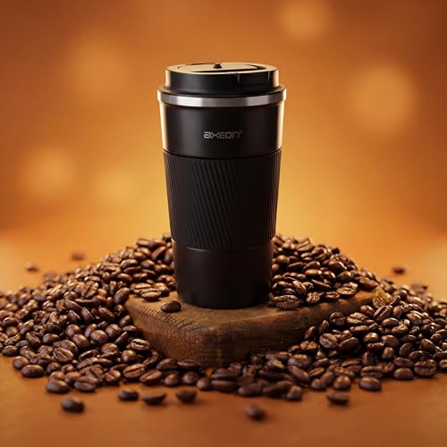 Image of AXEON Stainless Steel Travel Coffee Mug - 510ml | Leakproof Tumbler with Flip-Top Lid | Portable Coffee Cup with Non-Slip Grip & Anti-Skid Base | Travel Mug for Office, Car, Meditation & Home