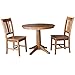 IC International Concepts 36" Round Extension 2 Chairs Dining Table Set, Distressed Oak