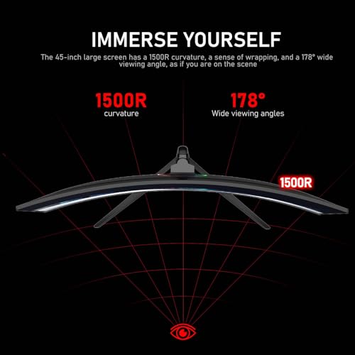 Image of Gawfolk 45 inch Ultra-Wide Curved 1500R Gaming Computer Monitor, DQHD(5120x1440) PC Screen, 240Hz, 1MS, FreeSync, 120% sRGB, Built-in Speaker, HDMI2.1 & DP1.4, Compatible Wall Mount 100 * 00mm- Black